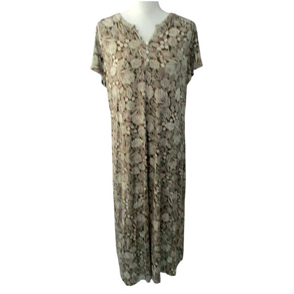 J. Jill Women's Brown & Cream Floral Print Short Sleeve Stretch Maxi Dress Large - Picture 1 of 10